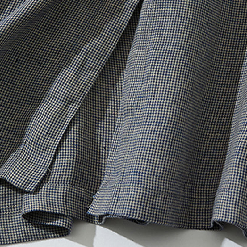 Abito midi in cotone e lino a maniche lunghe con tasche, motivo lanterna scozzese grigio scuro Buddha Stones Commute - image 8