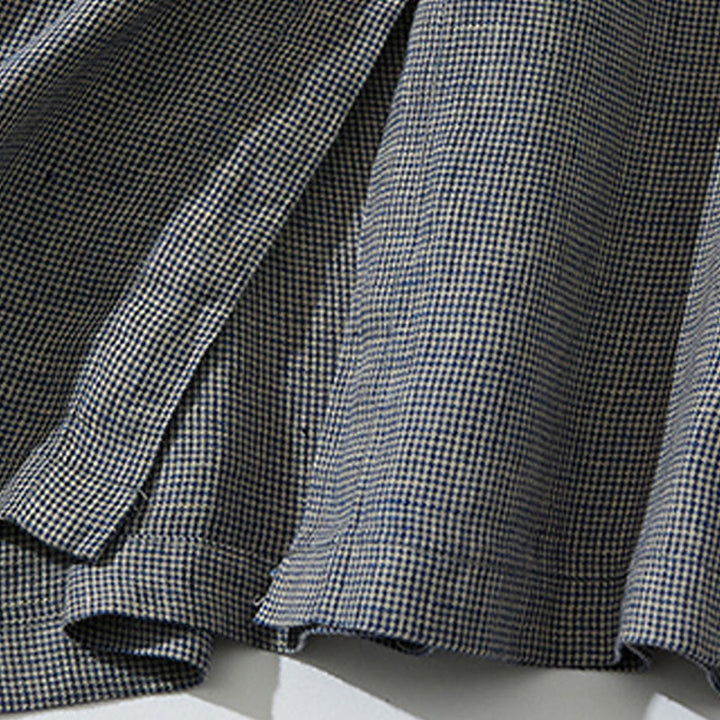 Abito midi in cotone e lino a maniche lunghe con tasche, motivo lanterna scozzese grigio scuro Buddha Stones Commute - image 8