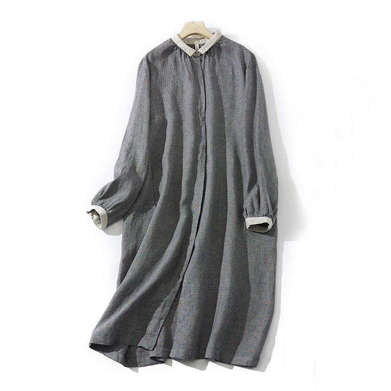 Abito midi in cotone e lino a maniche lunghe con tasche, motivo lanterna scozzese grigio scuro Buddha Stones Commute - Grigio scuro - US8-10, UK/AU12-14, EU40-42 (2XL) - image 1