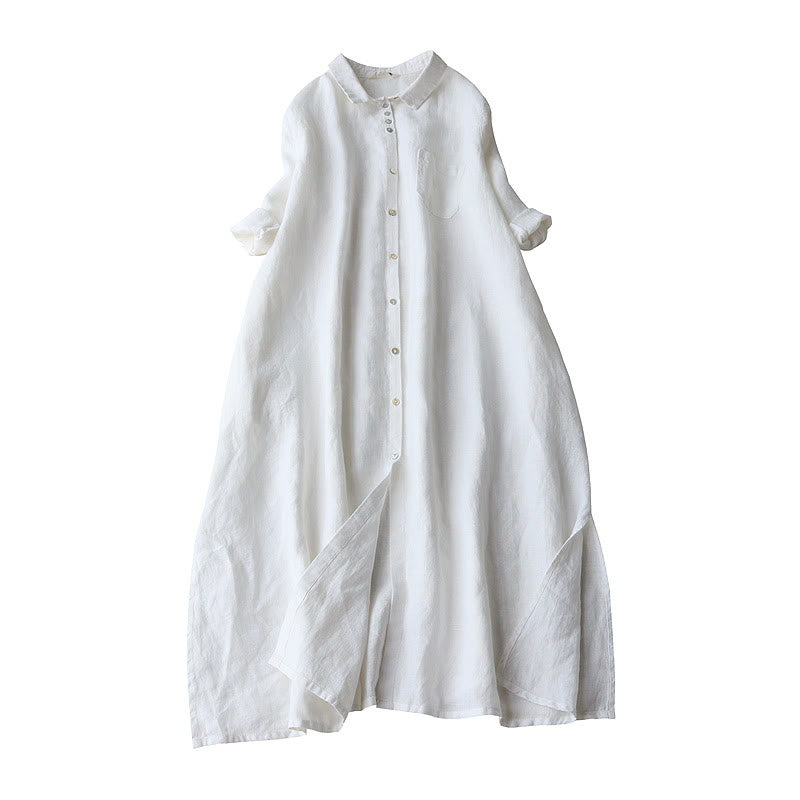 Abito midi in lino e cotone con tasche, maniche a tre quarti, revers con bottoni Buddha Stones - Bianco - US8-10, UK/AU12-14, EU40-42 (2XL) - image 6
