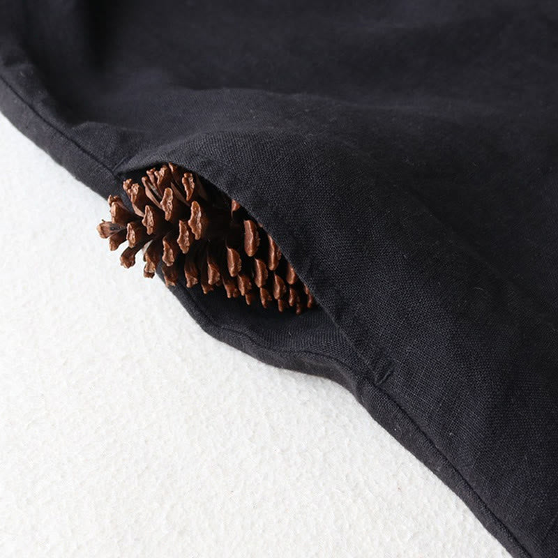 Abito midi in lino e cotone con tasche, maniche a tre quarti, revers con bottoni Buddha Stones - image 4