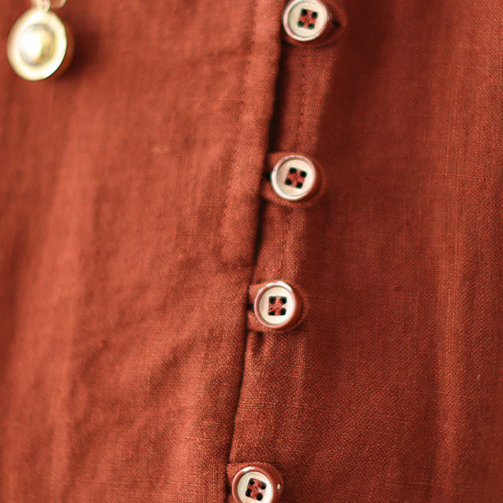 Abito midi in cotone a maniche lunghe con tasche e design allacciato arancione e rosso Buddha Stones - image 11