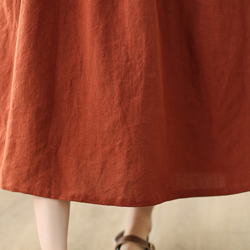 Abito midi in cotone a maniche lunghe con tasche e design allacciato arancione e rosso Buddha Stones - image 14