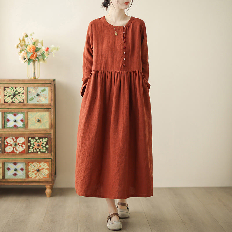 Abito midi in cotone a maniche lunghe con tasche e design allacciato arancione e rosso Buddha Stones - Arancione Rosso - US8-10, UK/AU12-14, EU40-42 (2XL) - image 1