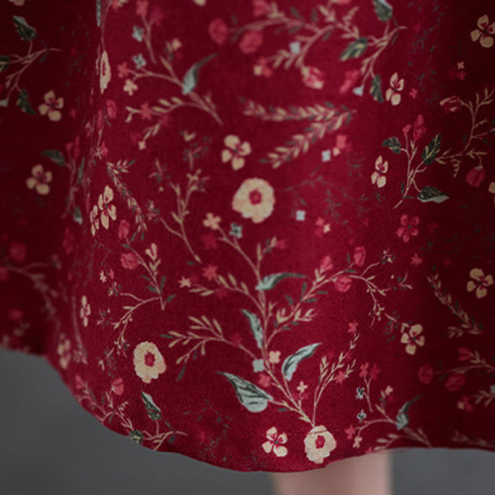 Abito midi in cotone e lino con maniche lunghe, coulisse e stampa etnica con Buddha Stones e tasche - image 19