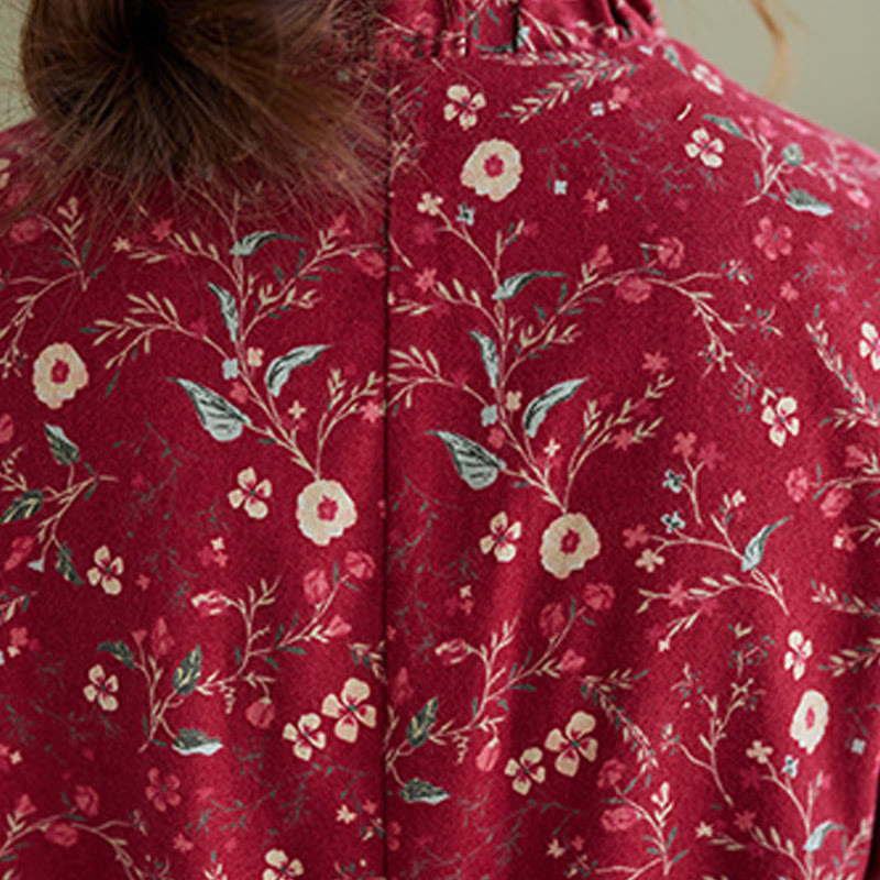 Abito midi in cotone e lino con maniche lunghe, coulisse e stampa etnica con Buddha Stones e tasche - image 13