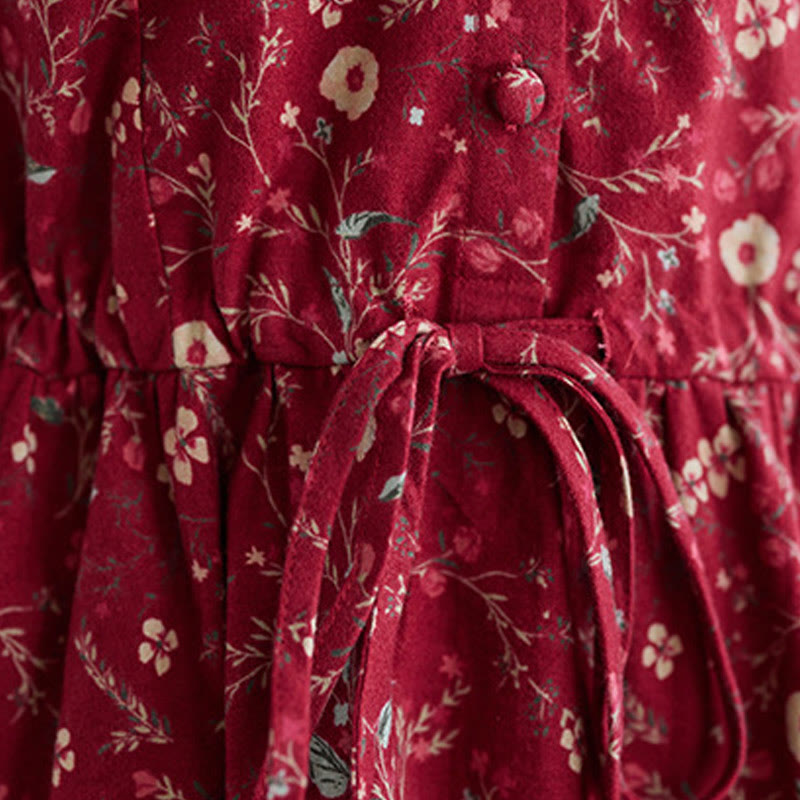 Abito midi in cotone e lino con maniche lunghe, coulisse e stampa etnica con Buddha Stones e tasche - image 15