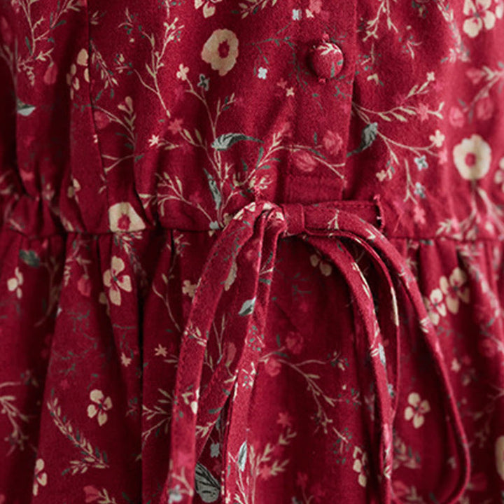 Abito midi in cotone e lino con maniche lunghe, coulisse e stampa etnica con Buddha Stones e tasche - image 15