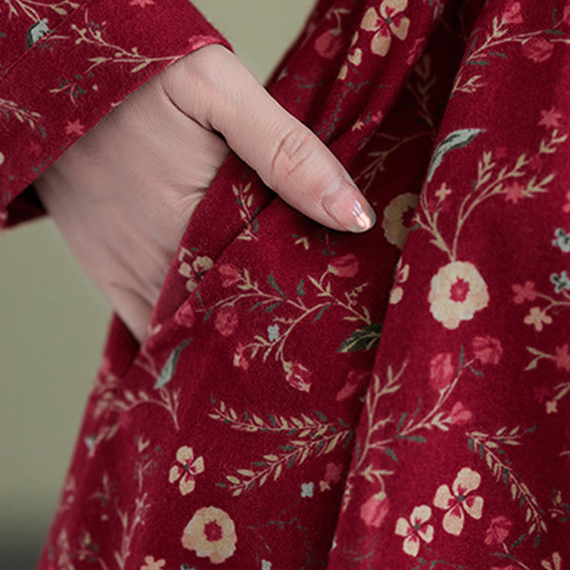 Abito midi in cotone e lino con maniche lunghe, coulisse e stampa etnica con Buddha Stones e tasche - image 16