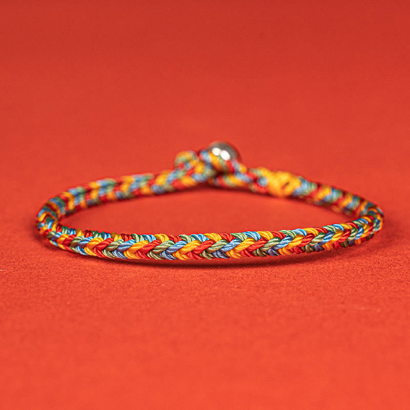 Bracciale intrecciato con corda colorata e nodo della pace a otto fili in argento sterling 925 Buddha Stones - Argento Sterling 925 (circonferenza polso: 19 cm) - image 1