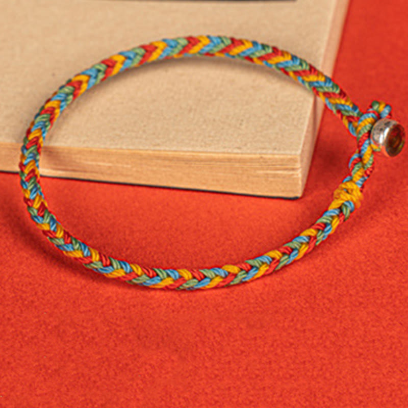 Bracciale intrecciato con corda colorata e nodo della pace a otto fili in argento sterling 925 Buddha Stones - image 4