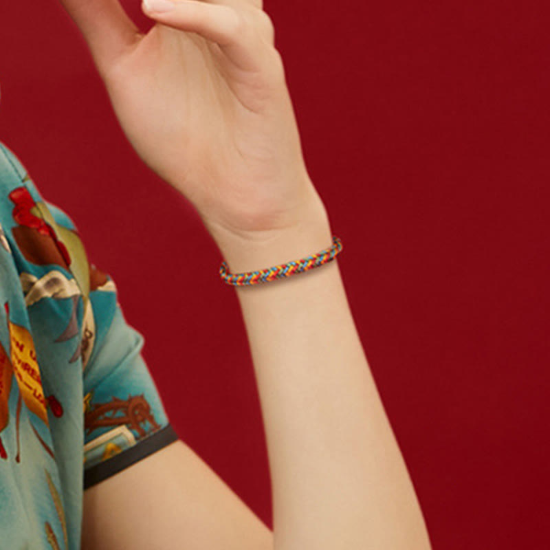 Bracciale intrecciato con corda colorata e nodo della pace a otto fili in argento sterling 925 Buddha Stones - image 11