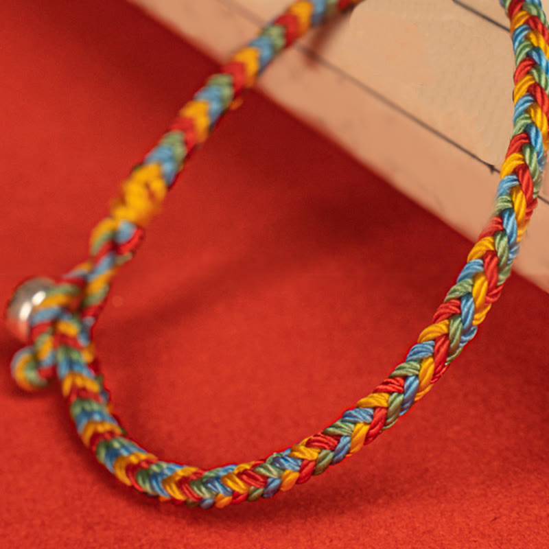 Bracciale intrecciato con corda colorata e nodo della pace a otto fili in argento sterling 925 Buddha Stones - image 9