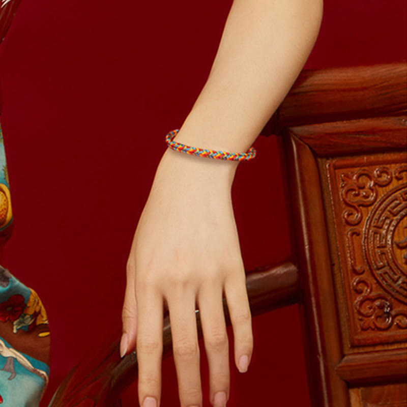 Bracciale intrecciato con corda colorata e nodo della pace a otto fili in argento sterling 925 Buddha Stones - image 12