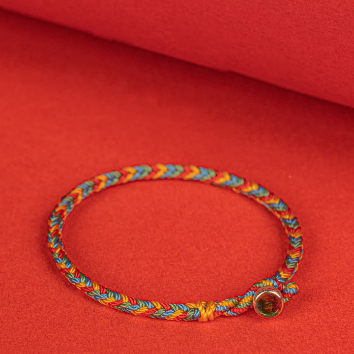 Bracciale intrecciato con corda colorata e nodo della pace a otto fili in argento sterling 925 Buddha Stones - image 2