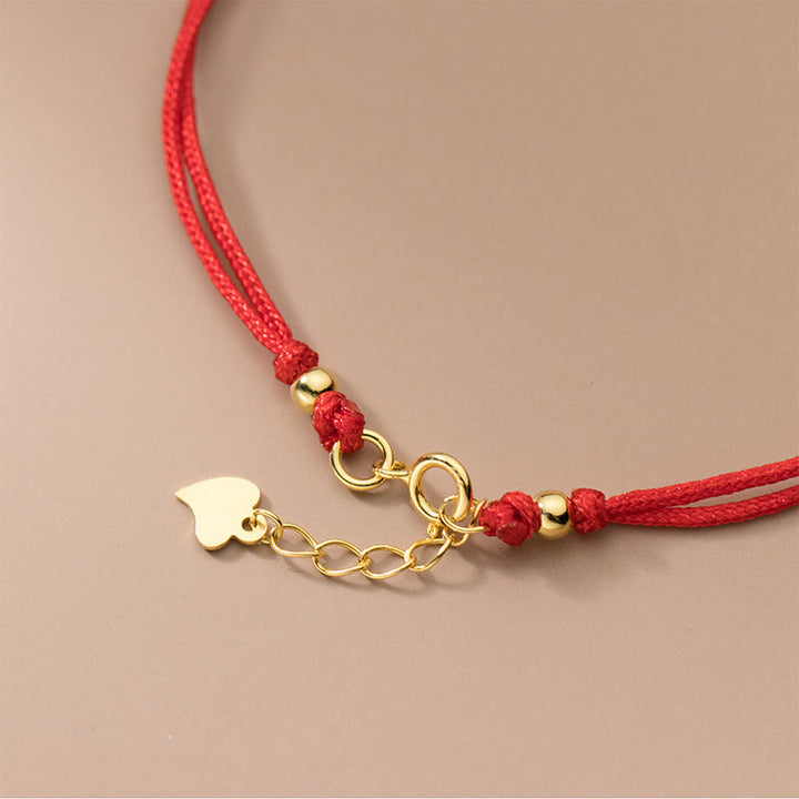 Bracciale con cordino rosso a forma di quadrifoglio placcato oro in argento sterling 925 Buddha Stones - image 5
