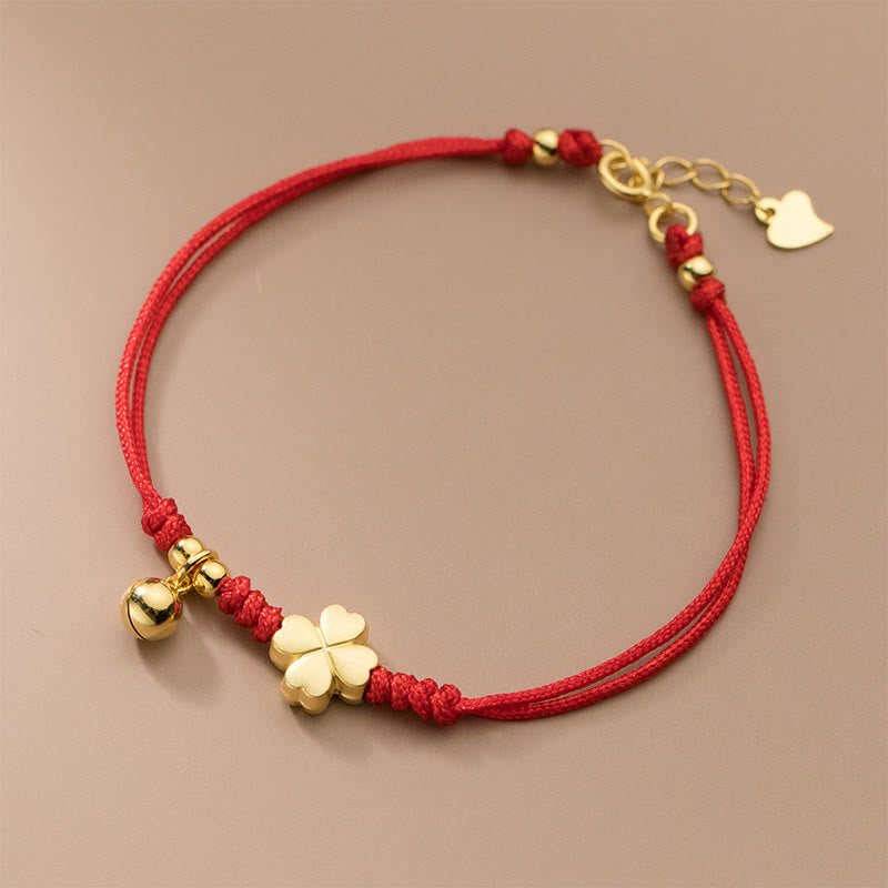 Bracciale con cordino rosso a forma di quadrifoglio placcato oro in argento sterling 925 Buddha Stones - image 2