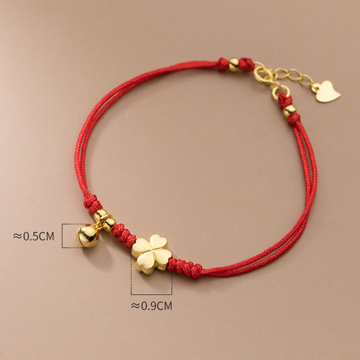 Bracciale con cordino rosso a forma di quadrifoglio placcato oro in argento sterling 925 Buddha Stones - image 9