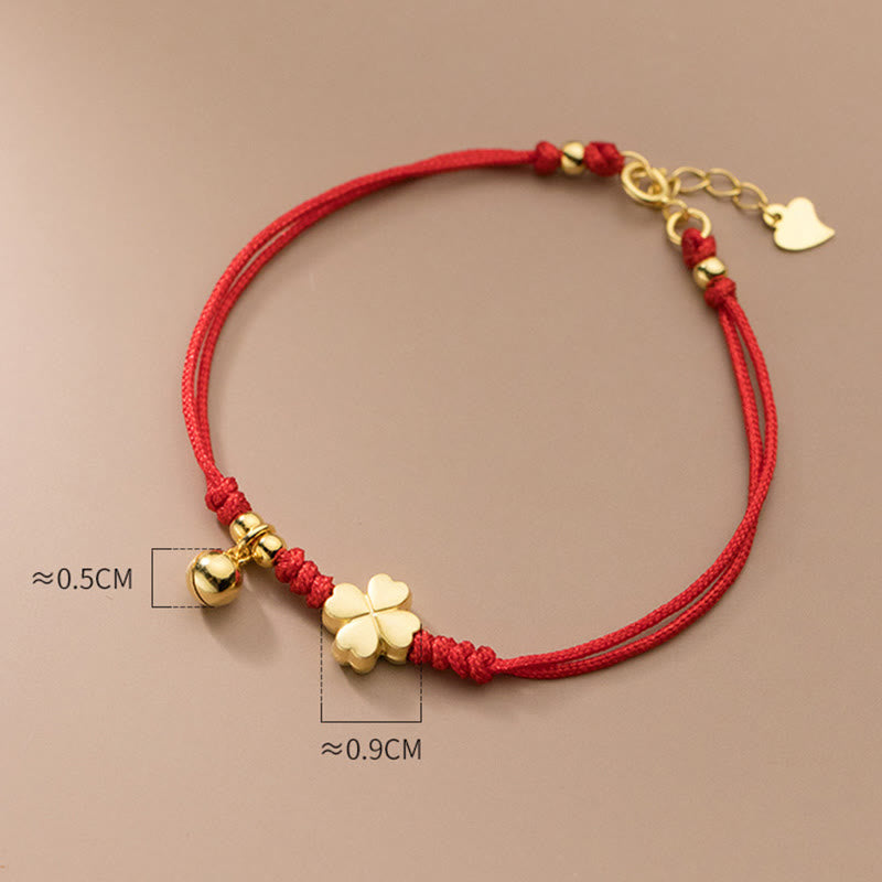 Bracciale con cordino rosso a forma di quadrifoglio placcato oro in argento sterling 925 Buddha Stones - image 8