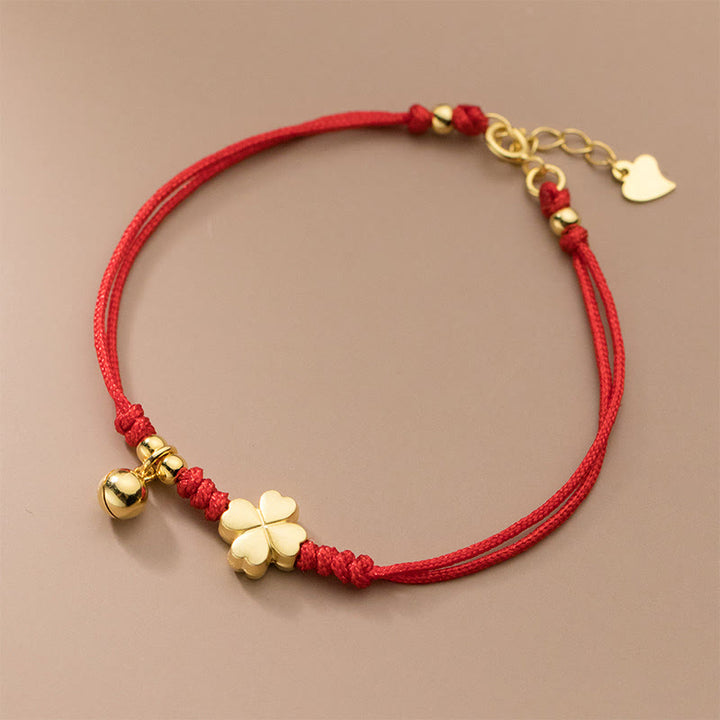 Bracciale con cordino rosso a forma di quadrifoglio placcato oro in argento sterling 925 Buddha Stones - image 3