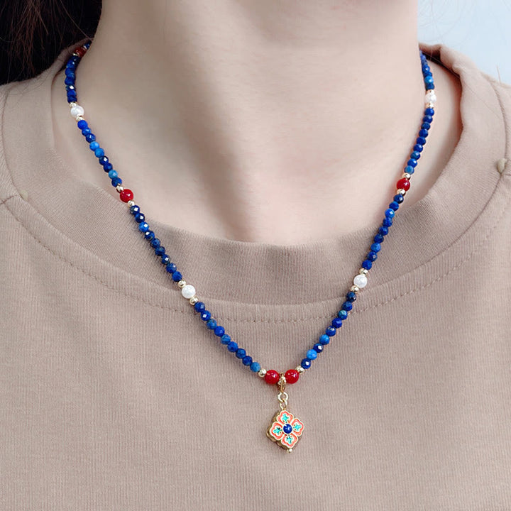 Collana con ciondolo positivo in perle di lapislazzuli e Buddha Stones - image 4
