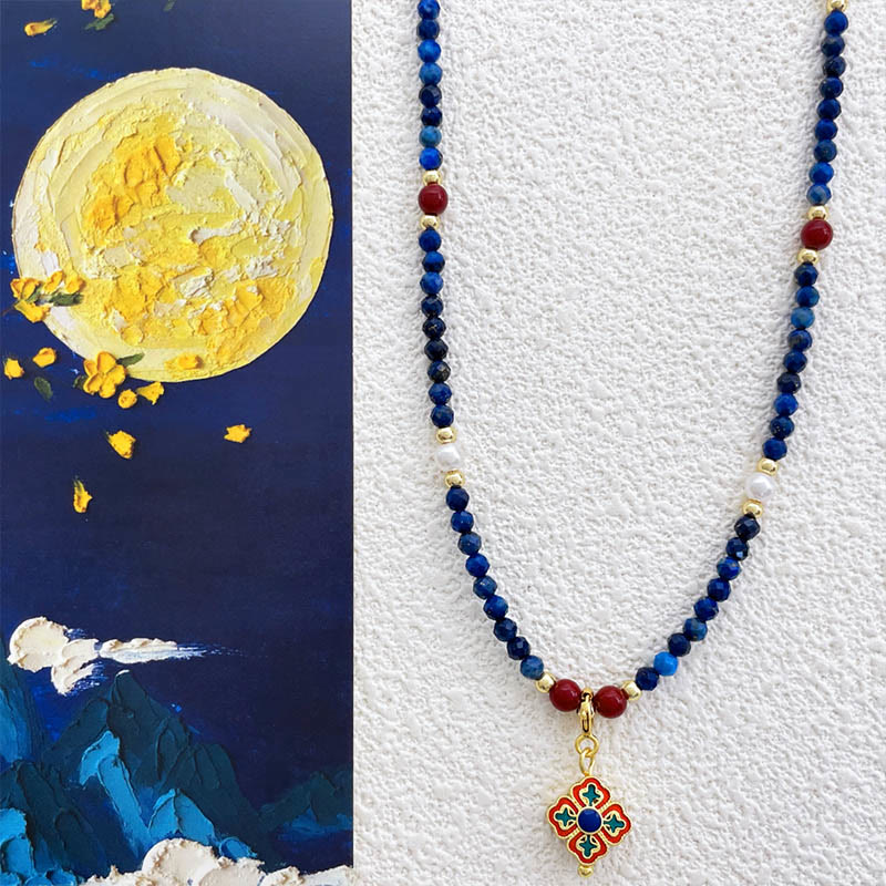 Collana con ciondolo positivo in perle di lazurite e pietre Buddha Stones - Lazurite (♥ Positivo ♥ Cura di sé ♥) - image 1