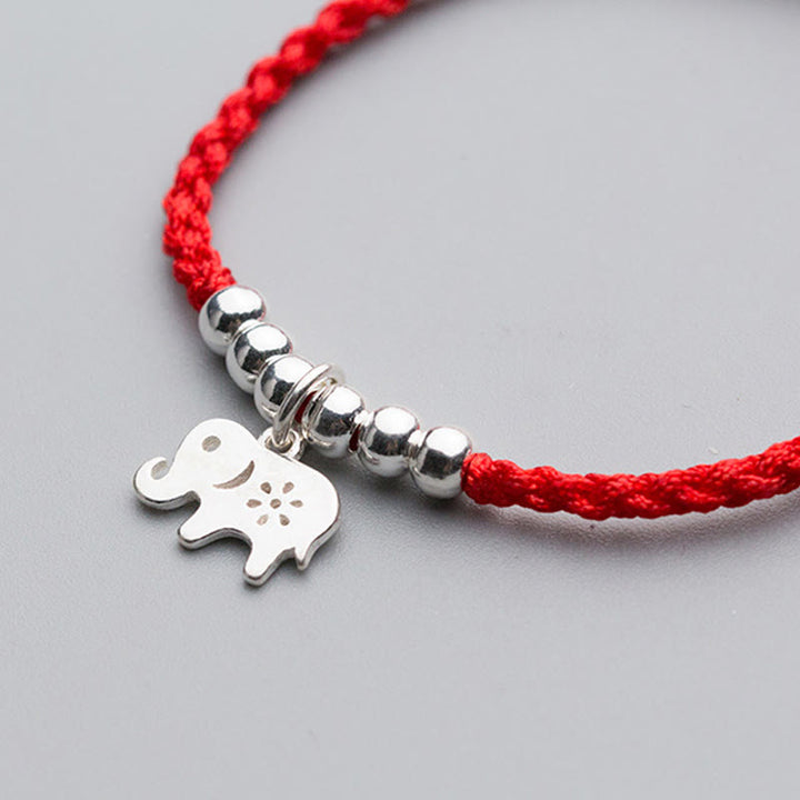 Braccialetto portafortuna con Buddha Stones in argento sterling 925, fiocco di neve e elefante, corda rossa - image 3
