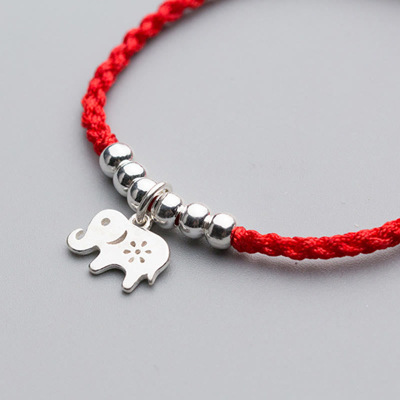 Braccialetto portafortuna con Buddha Stones in argento sterling 925, fiocco di neve e elefante, corda rossa - image 4