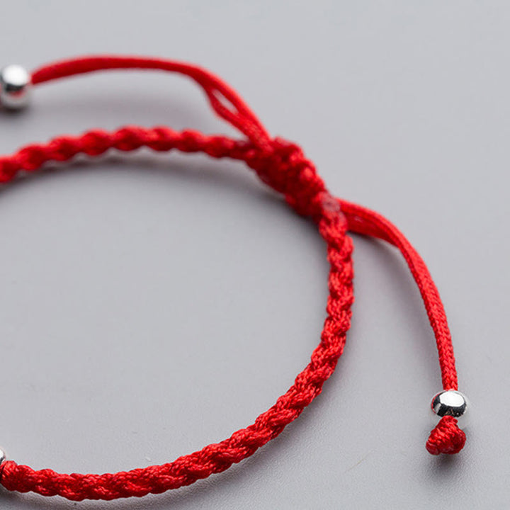 Braccialetto portafortuna con Buddha Stones in argento sterling 925, fiocco di neve e elefante, corda rossa - image 4