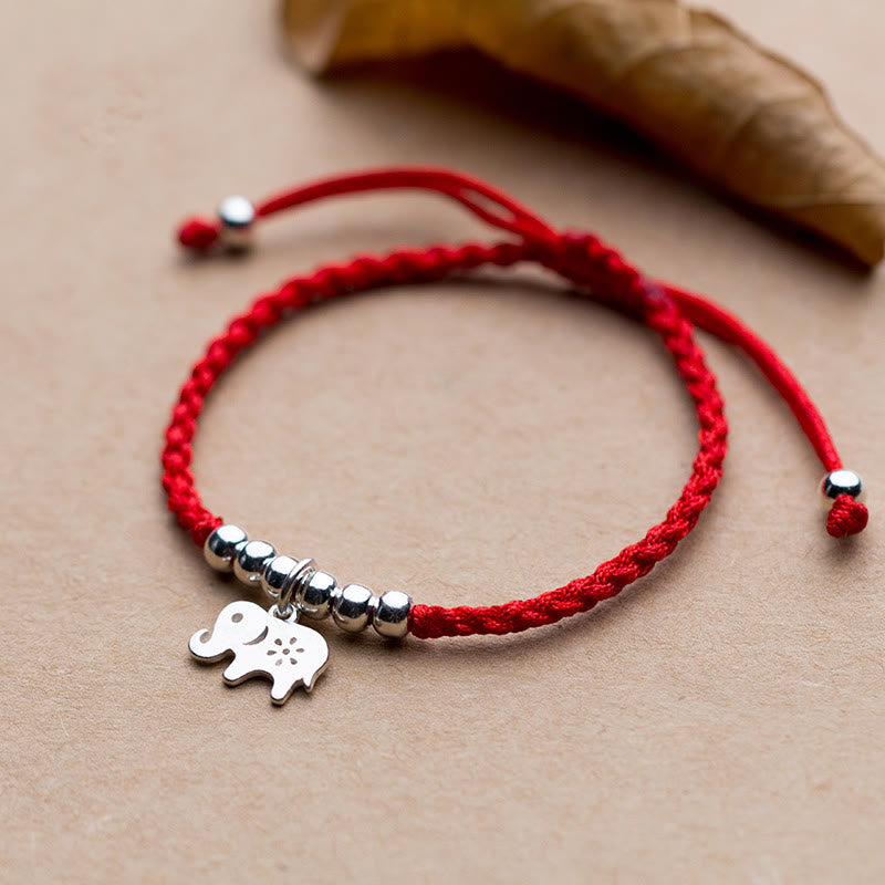 Braccialetto portafortuna con Buddha Stones in argento sterling 925, fiocco di neve e elefante, corda rossa - Argento Sterling 925 (circonferenza polso: 15-19 cm) - image 1