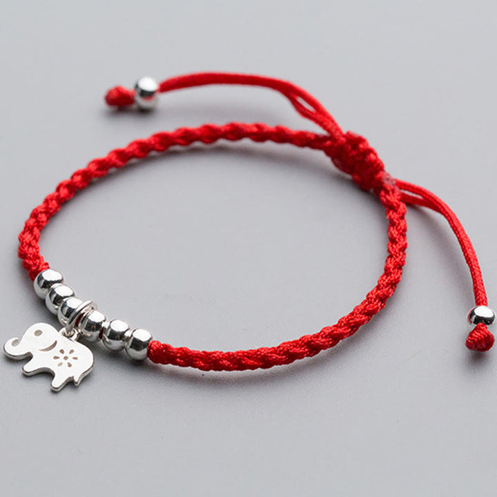 Braccialetto portafortuna con Buddha Stones in argento sterling 925, fiocco di neve e elefante, corda rossa - image 2