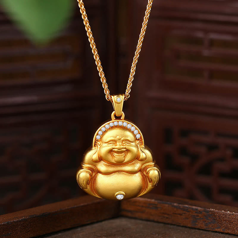 Collana con ciondolo della felicità in rame con motivo Buddha Stones che ride - Buddha di rame - image 1