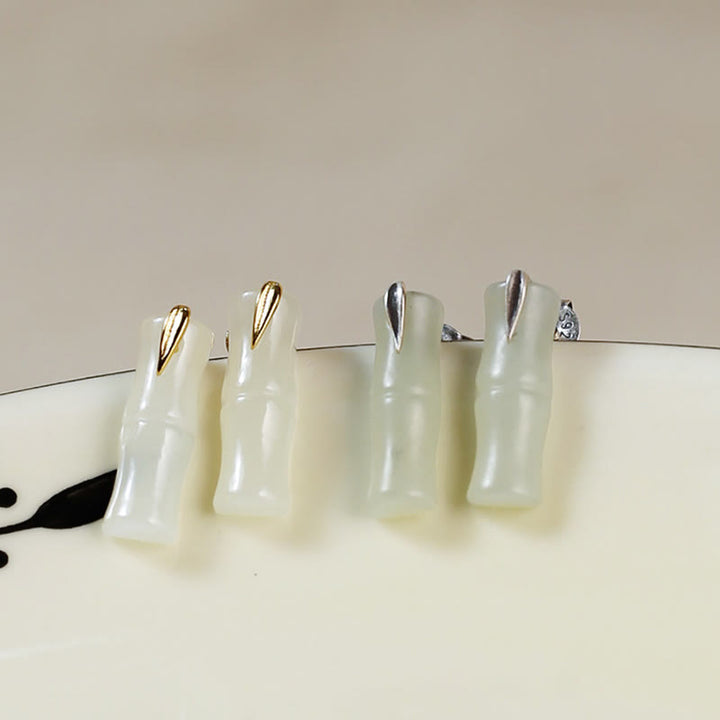 Buddha Stones Bamboo Hetian Jade Foglia Argento Sterling 925 Ricchezza - image 14