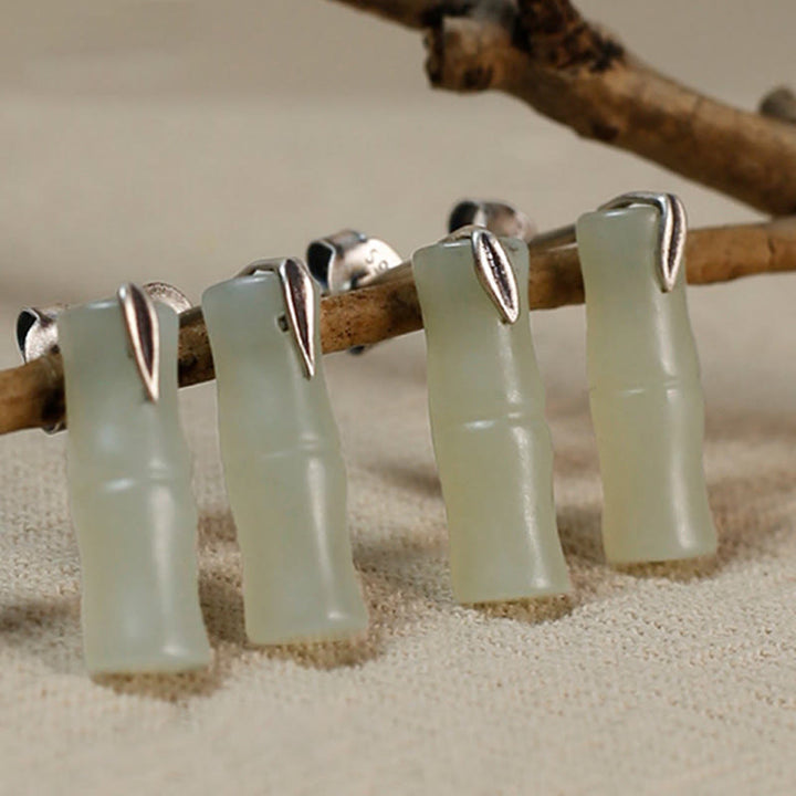 Buddha Stones Bamboo Hetian Jade Foglia Argento Sterling 925 Ricchezza - image 11