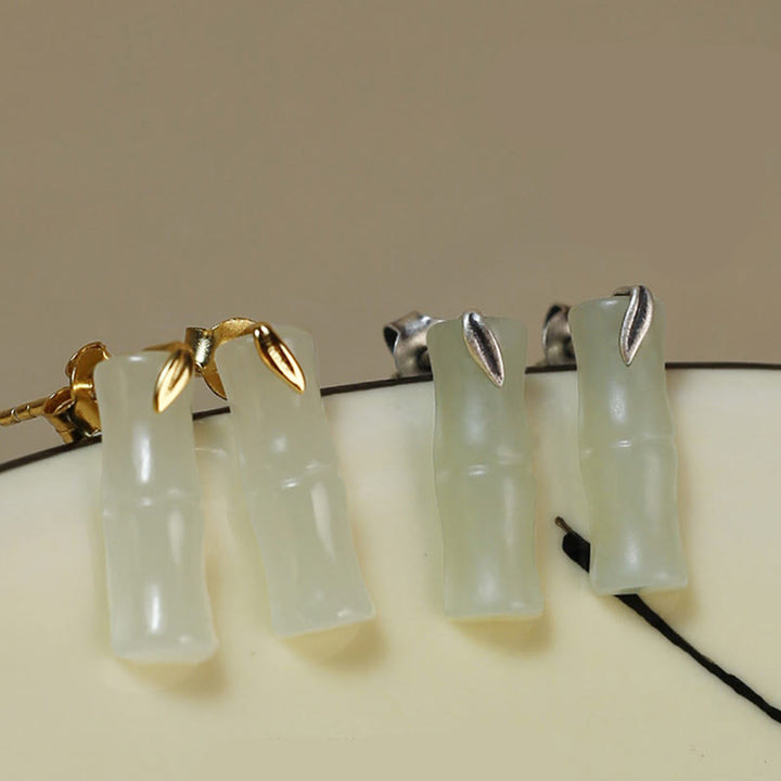 Buddha Stones Bamboo Hetian Jade Foglia Argento Sterling 925 Ricchezza - image 12