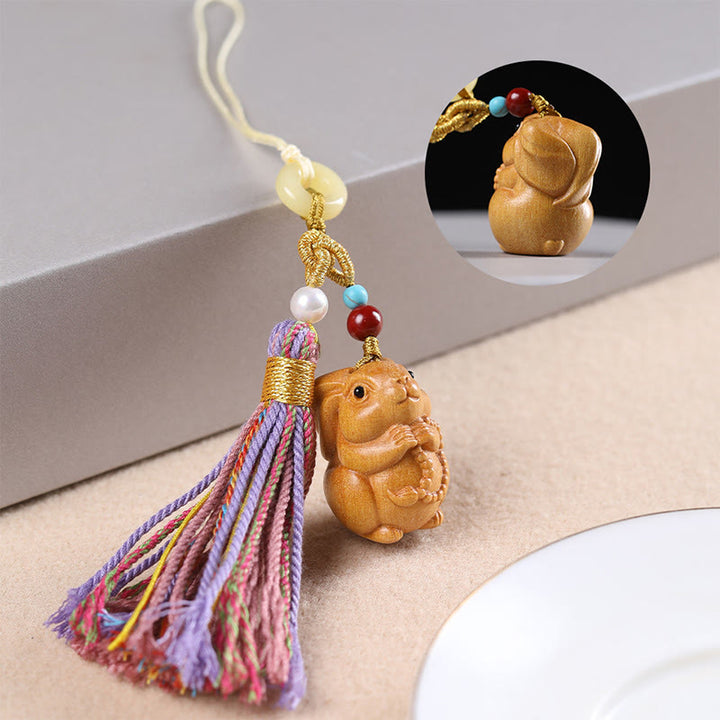 Portachiavi con nappe colorate, Buddha Stones, sandalo, 12 simboli dello zodiaco cinese, benedizione - Coniglio - image 19