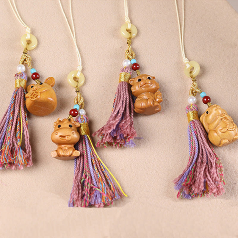 Portachiavi con nappe colorate, Buddha Stones, sandalo, 12 simboli dello zodiaco cinese, benedizione - image 36