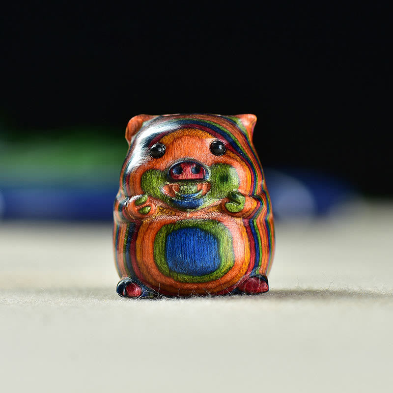Buddha Stones, Sandalo verde, Piccola foglia, Sandalo rosso, Carino maialino, Animali, Decorazione positiva - Maialino di eucalipto arcobaleno (25*23*23mm) - image 13