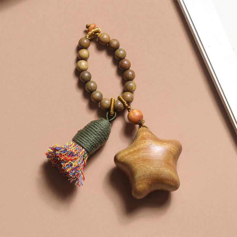Portachiavi Buddha Stones, sandalo verde naturale, corda colorata, nappe, stella, luna e abbondanza - Stella (23*36mm) - image 1