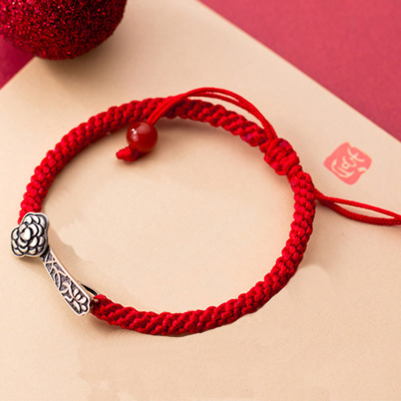 Braccialetto della fortuna intrecciato con filo rosso "Ruyi As One Wishes" in argento sterling 925 con Buddha Stones - image 4