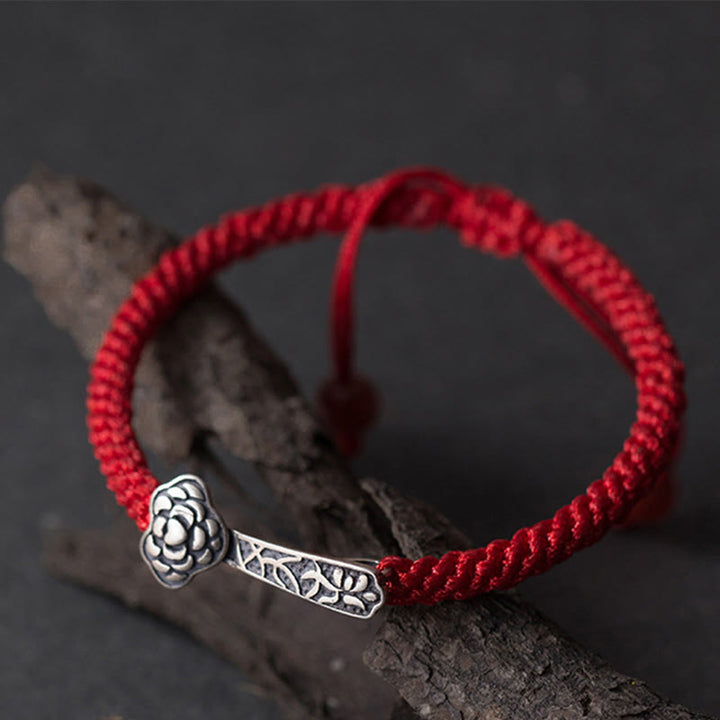 Braccialetto della fortuna intrecciato con filo rosso "Ruyi As One Wishes" in argento sterling 925 con Buddha Stones - image 5