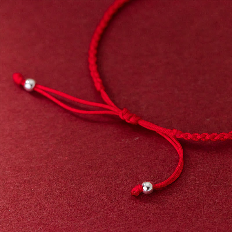Braccialetto retrò in argento sterling 925 con quadrifoglio e perle portafortuna, cordino rosso Buddha Stones - image 5