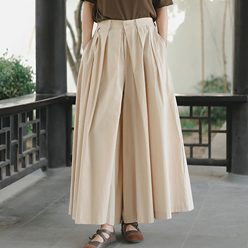 Pantaloni larghi da donna in cotone casual e tinta unita Buddha Stones con tasche - image 7