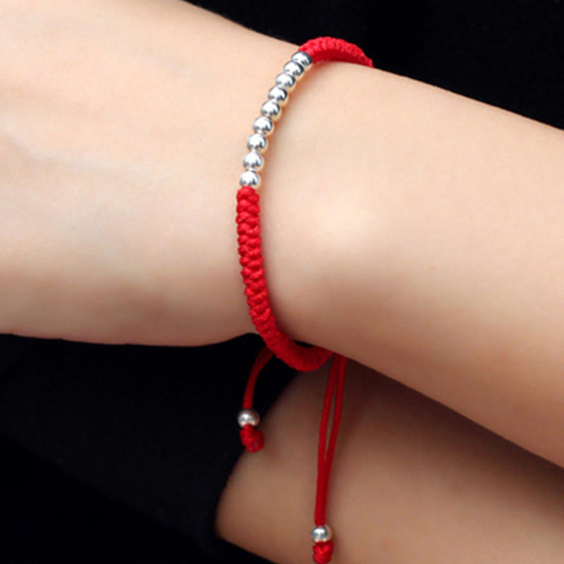 Braccialetto portafortuna con perline semplici e nodo in argento sterling 925, stile retrò , Buddha Stones - image 5
