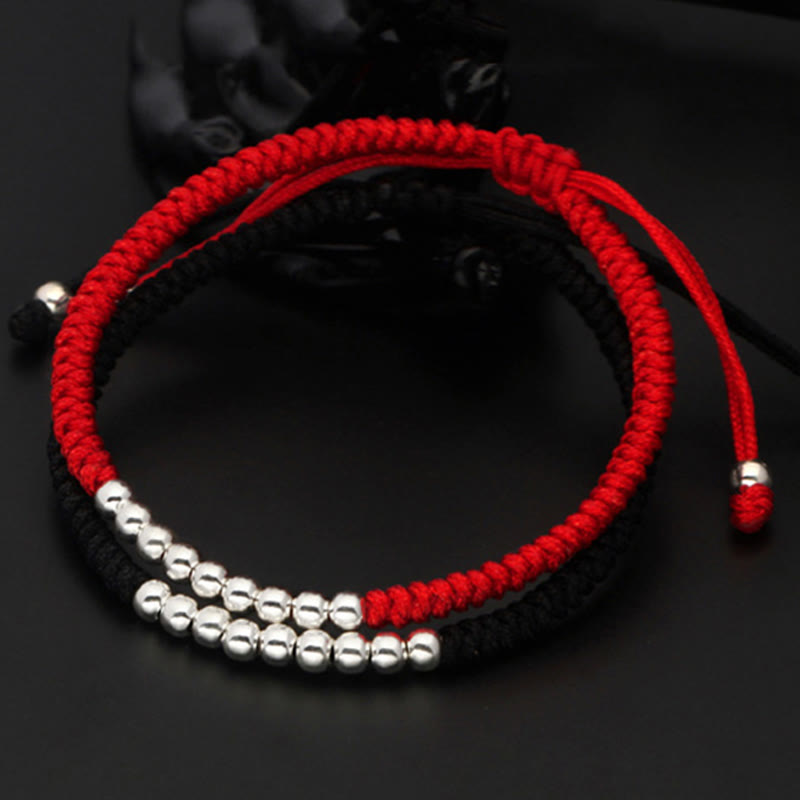 Braccialetto portafortuna con perline semplici e nodo in argento sterling 925, stile retrò , Buddha Stones - image 4