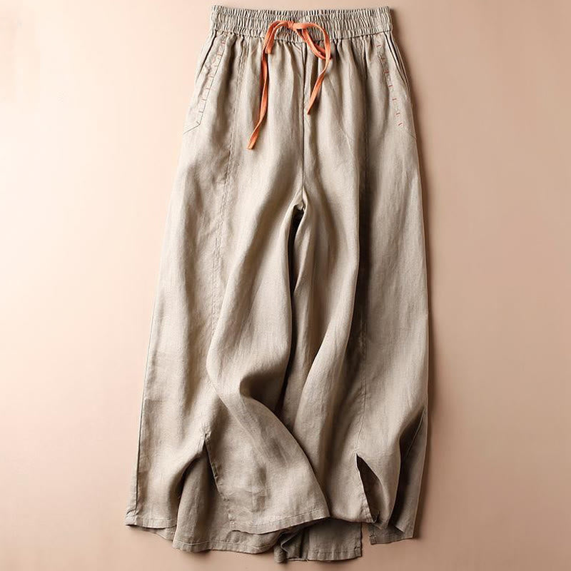 Pantaloni larghi da donna con tasche e orlo a fessura in cotone Buddha Stones, lunghezza 7-8 - BurlyWood - US8-10, UK/AU12-14, EU40-42 (2XL) - image 7