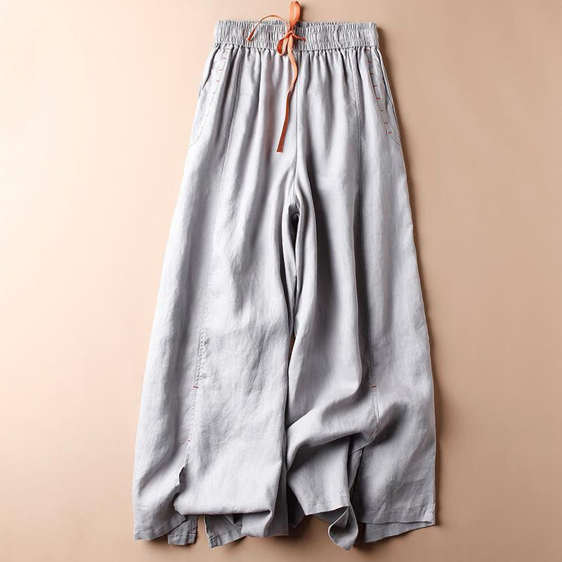 Pantaloni larghi da donna con tasche e orlo a fessura in cotone Buddha Stones, lunghezza 7-8 - BluAcciaioChiaro - US8-10, UK/AU12-14, EU40-42 (2XL) - image 11
