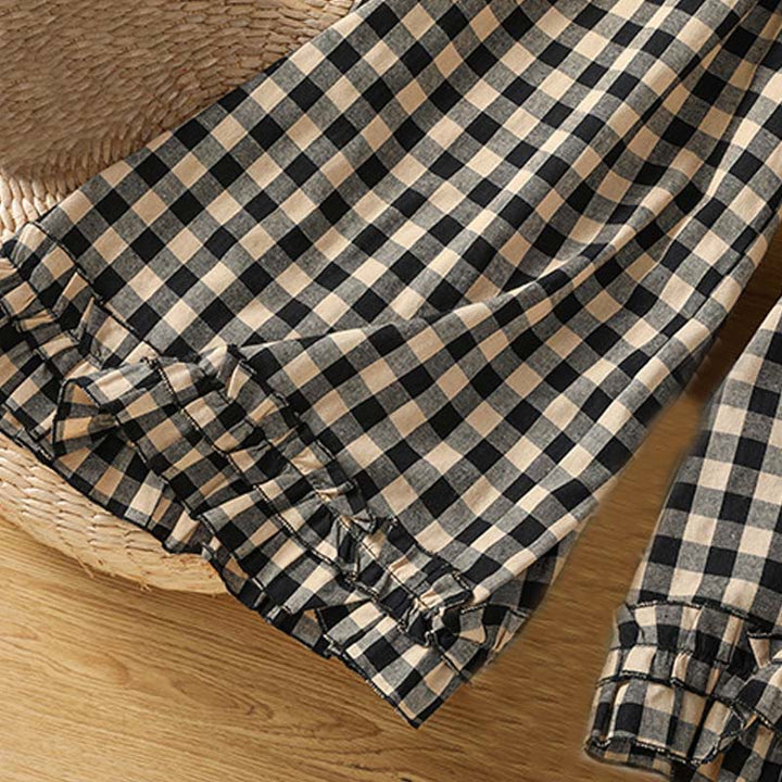 Pantaloni larghi da donna Buddha Stones in cotone casual con cuciture a griglia, lunghezza 7-8, con tasche - image 5