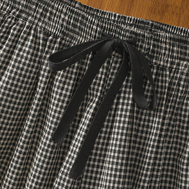 Pantaloni larghi da donna Buddha Stones in cotone casual con cuciture a griglia, lunghezza 7-8, con tasche - image 14