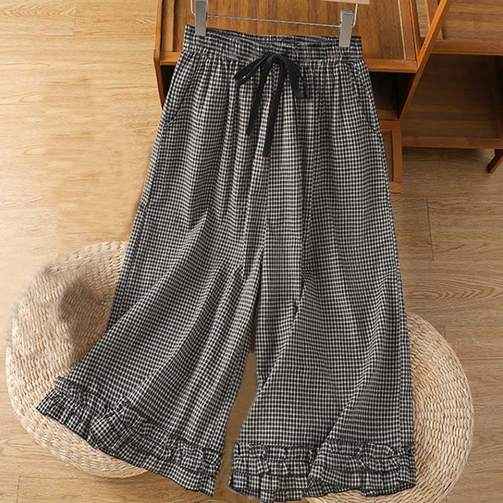 Pantaloni larghi da donna Buddha Stones in cotone casual con cuciture a griglia, lunghezza 7-8, con tasche - Grigio scuro - US6, UK/AU10, EU38 (XL) - image 9